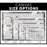 Modern Christian wall art with Colossians 3:23, perfect for inspiring dedication and faith in daily life / canvas size options.
