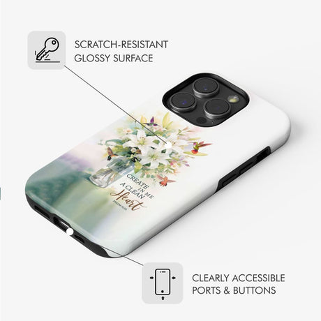 Create in me a clean heart Psalm 51:10 Bible verse phone case