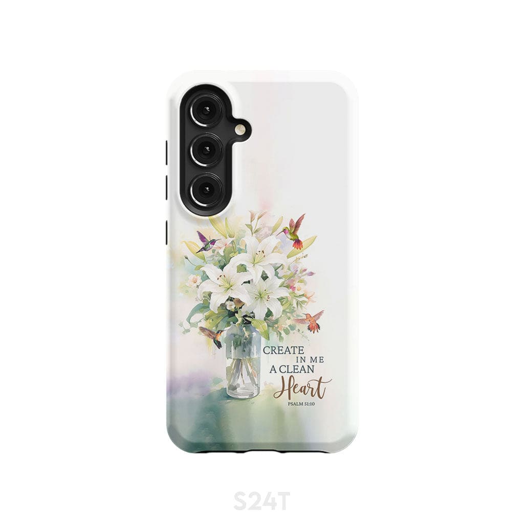Create in me a clean heart Psalm 51:10 Bible verse phone case Samsung Galaxy S24 / Tough