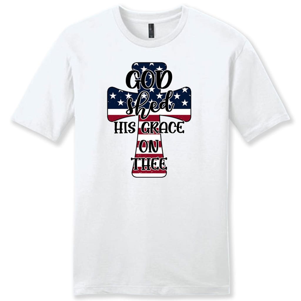Cross american flag God shed his grace on thee men’s t-shirt White / S