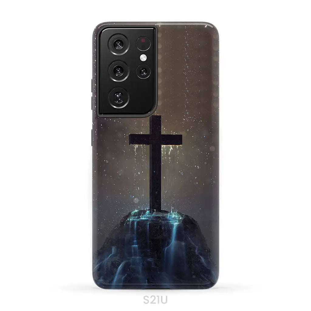 Cross on the hill phone case Christian phone case Samsung Galaxy S21 Ultra / Tough Case