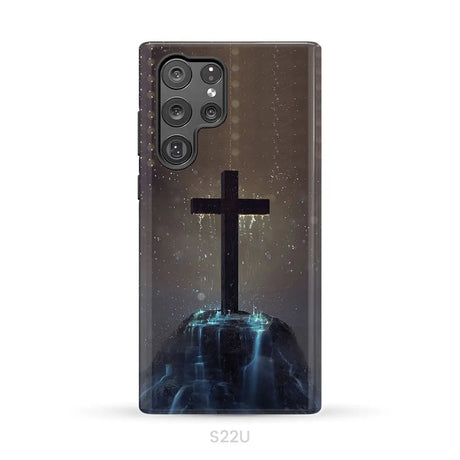 Cross on the hill phone case Christian phone case Samsung Galaxy S22 Ultra / Tough Case
