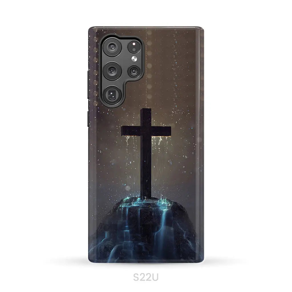 Cross on the hill phone case Christian phone case Samsung Galaxy S22 Ultra / Tough Case