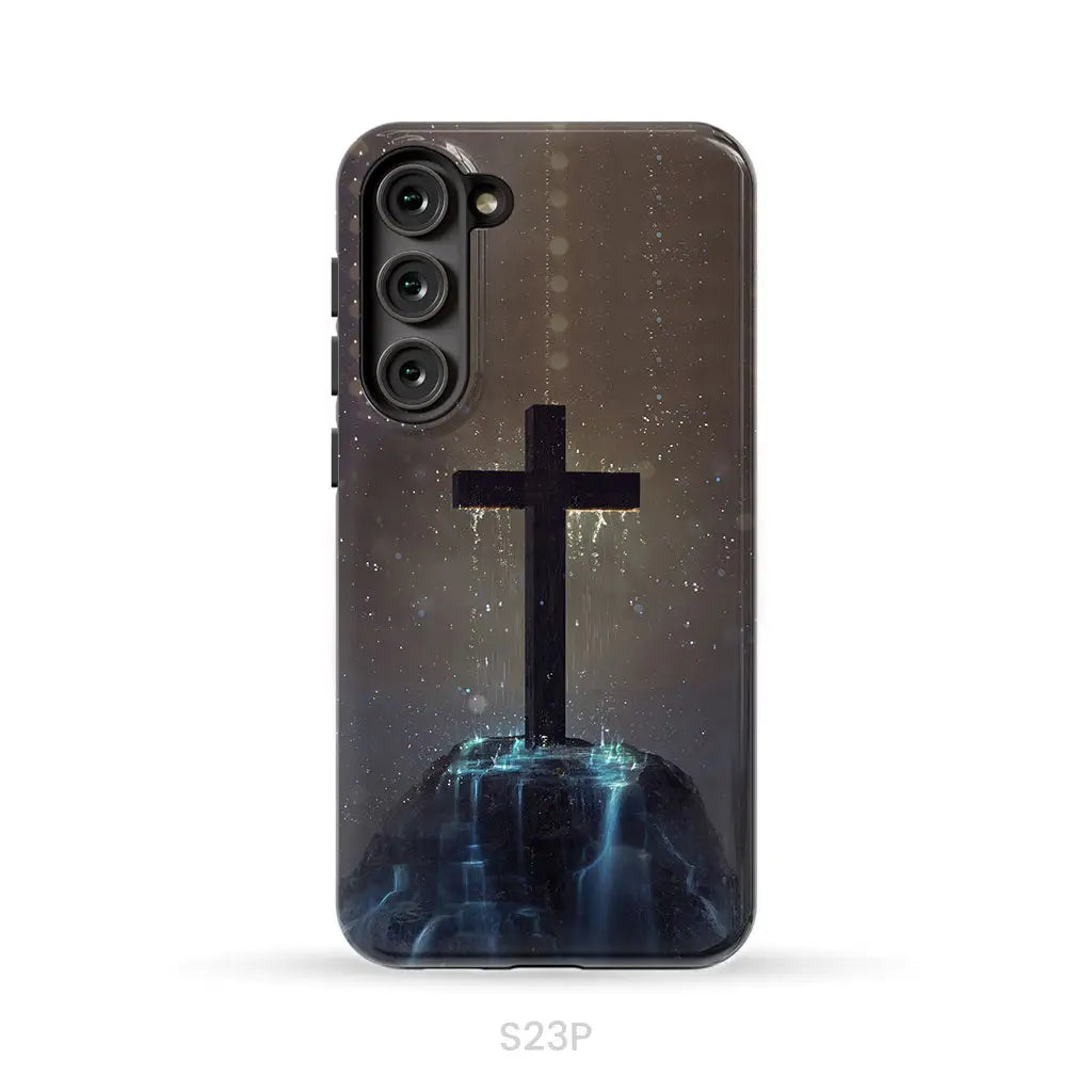 Cross on the hill phone case Christian phone case Samsung Galaxy S23 Plus / Tough Case