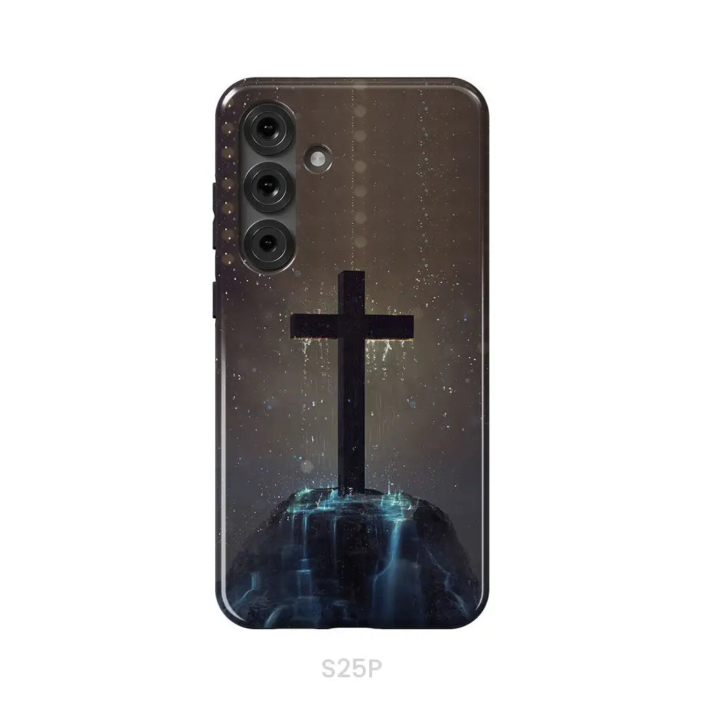 Cross on the hill phone case Christian phone case Samsung Galaxy S25 Plus / Tough Case