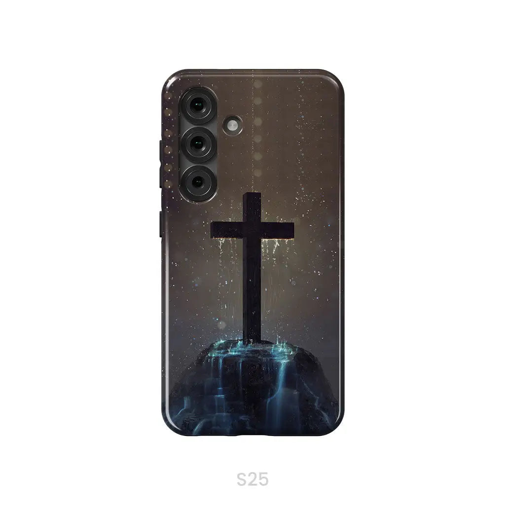 Cross on the hill phone case Christian phone case Samsung Galaxy S25 / Tough Case