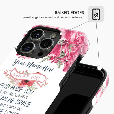 Personalized "God Made You Beautiful" phone case with custom name, perfect for faith-inspired Christian gifts.