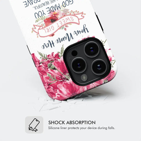 Christian phone case with "God Made You Beautiful," personalized with name, ideal for religious gifts and inspiration.