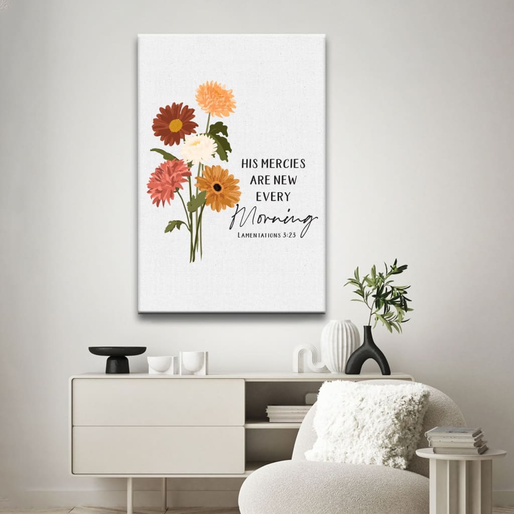 Daisy flower His mercies are new every morning wall art canvas, Christian wall art
