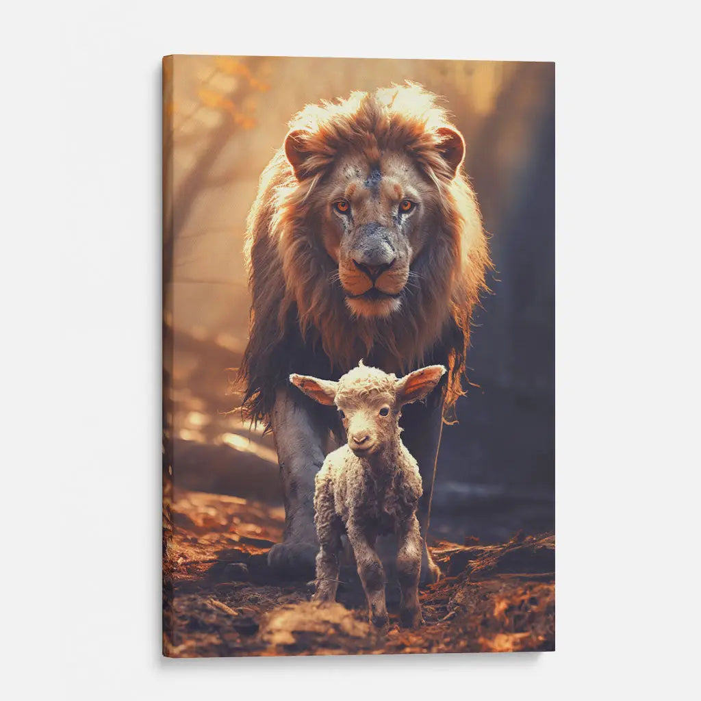Divine Protection Lion of Judah With Lamb Christian Wall Art Canvas