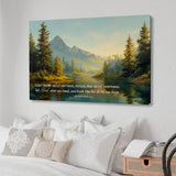 Don’t Worry, Pray About Everything wall art canvas with peaceful mountain and river scene.