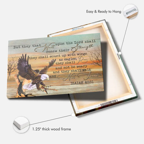 Christian home decor: Eagle wingspan with Isaiah 40:31, "They that wait upon the Lord." A powerful faith-based design.