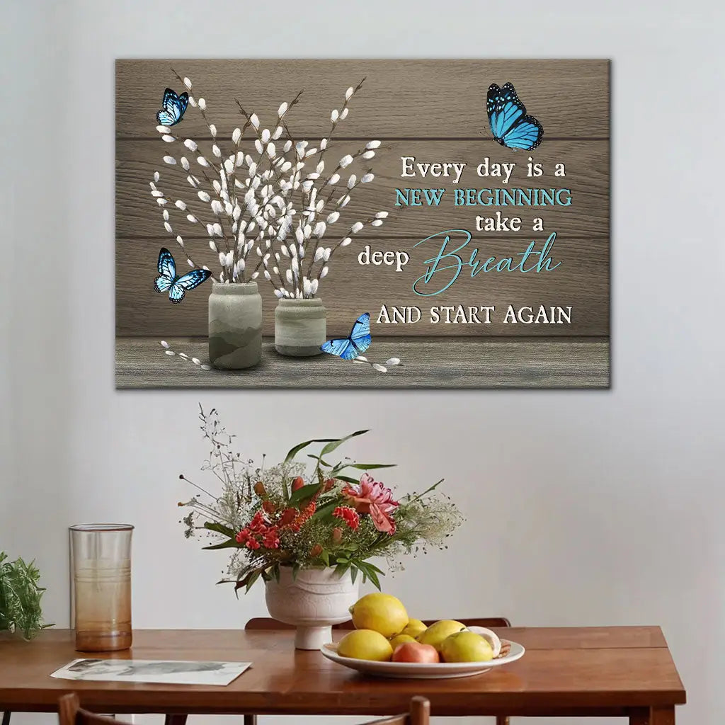Christian wall art with scripture, butterflies and pussy willow, inspirational faith-based message.
