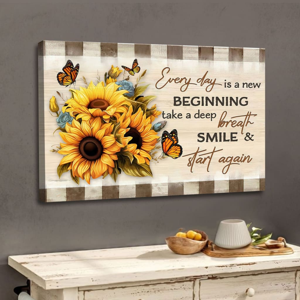 Every Day is a New Beginning Butterfly and Sunflower Wall Art Canvas