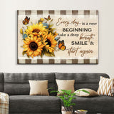 Butterfly and Sunflower, Every Day is a New Beginning Wall Art Canvas, Christian Decor