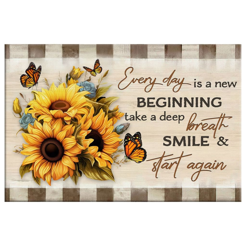 Every Day is a New Beginning Butterfly and Sunflower Wall Art Canvas, Christian Home Decor