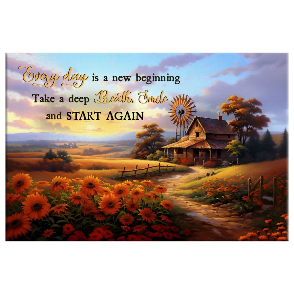 Faith wall art featuring "Every day Is a New Beginning," depicting an American barn, great for uplifting home decor.