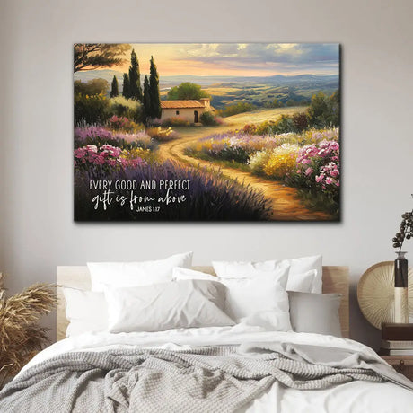 Christian wall art featuring James 1:17 reminding believers of God’s abundant blessings.