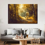Jesus walking with lamb wall art, Christian canvas with Bible verse, faith-based gift for home or church.