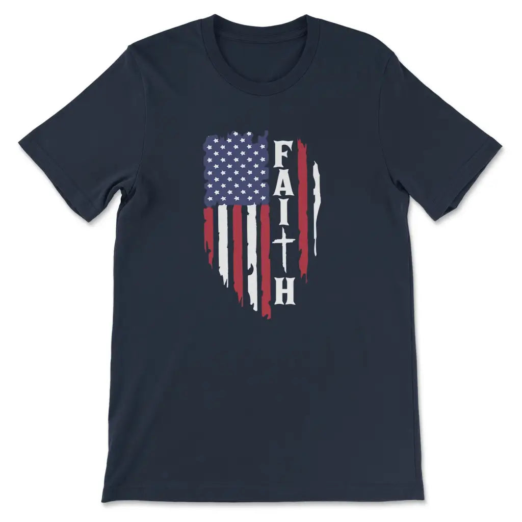 Faith and American flag Christian t-shirt Navy / S