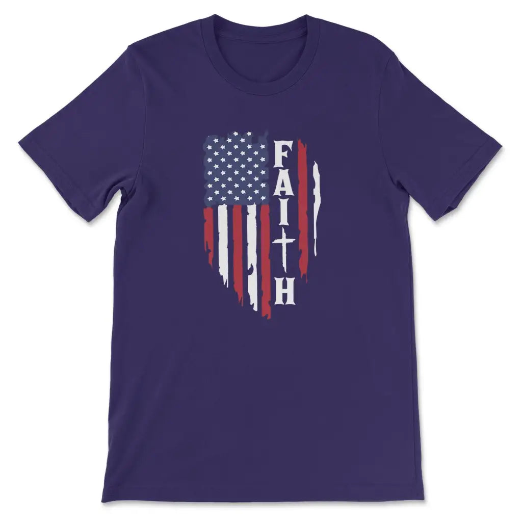 Faith and American flag Christian t-shirt Team Purple / S