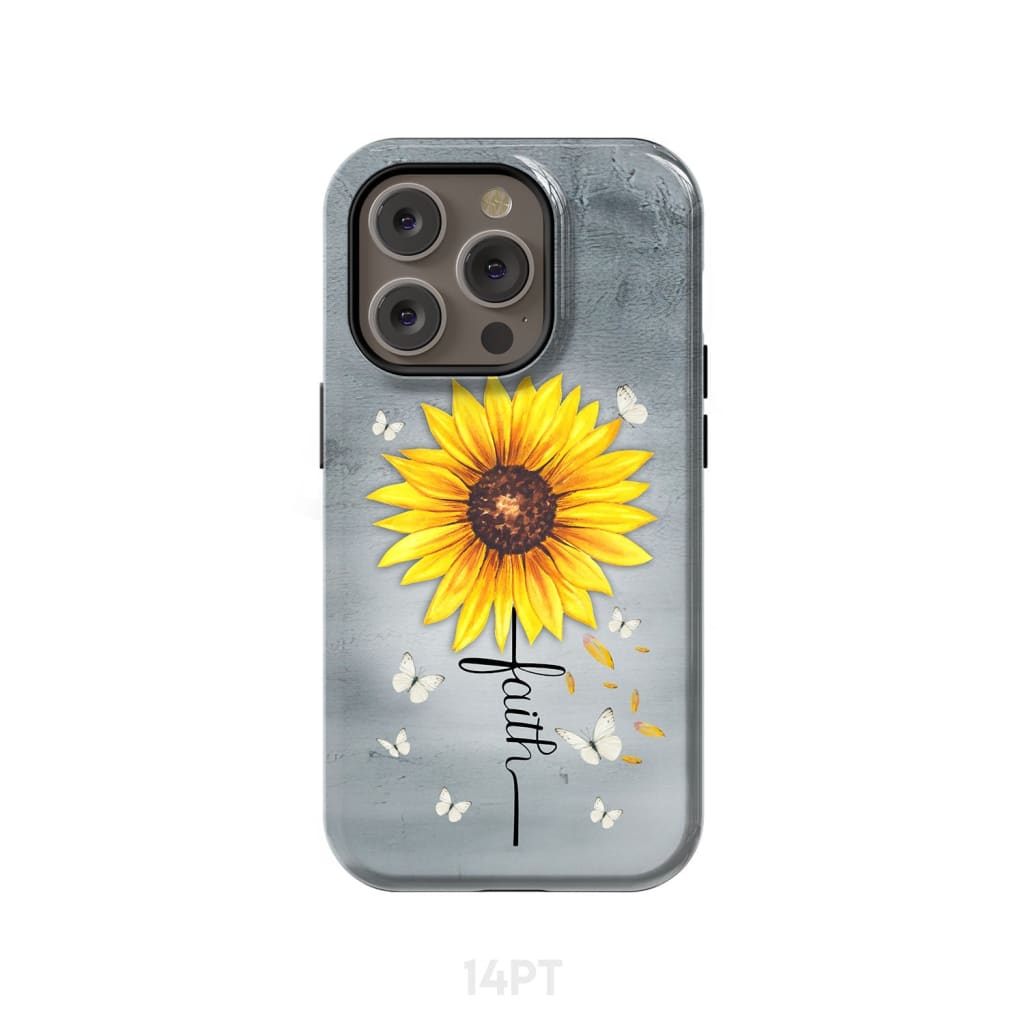 Faith Cross Butterflies Sunflower Christian Phone Case iPhone 14 Pro / Tough