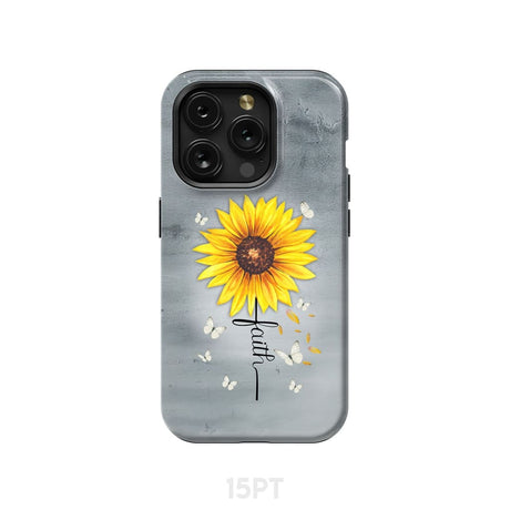 Faith Cross Butterflies Sunflower Christian Phone Case iPhone 15 Pro / Tough
