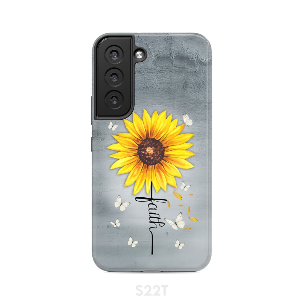 Faith Cross Butterflies Sunflower Christian Phone Case Samsung Galaxy S22 / Tough