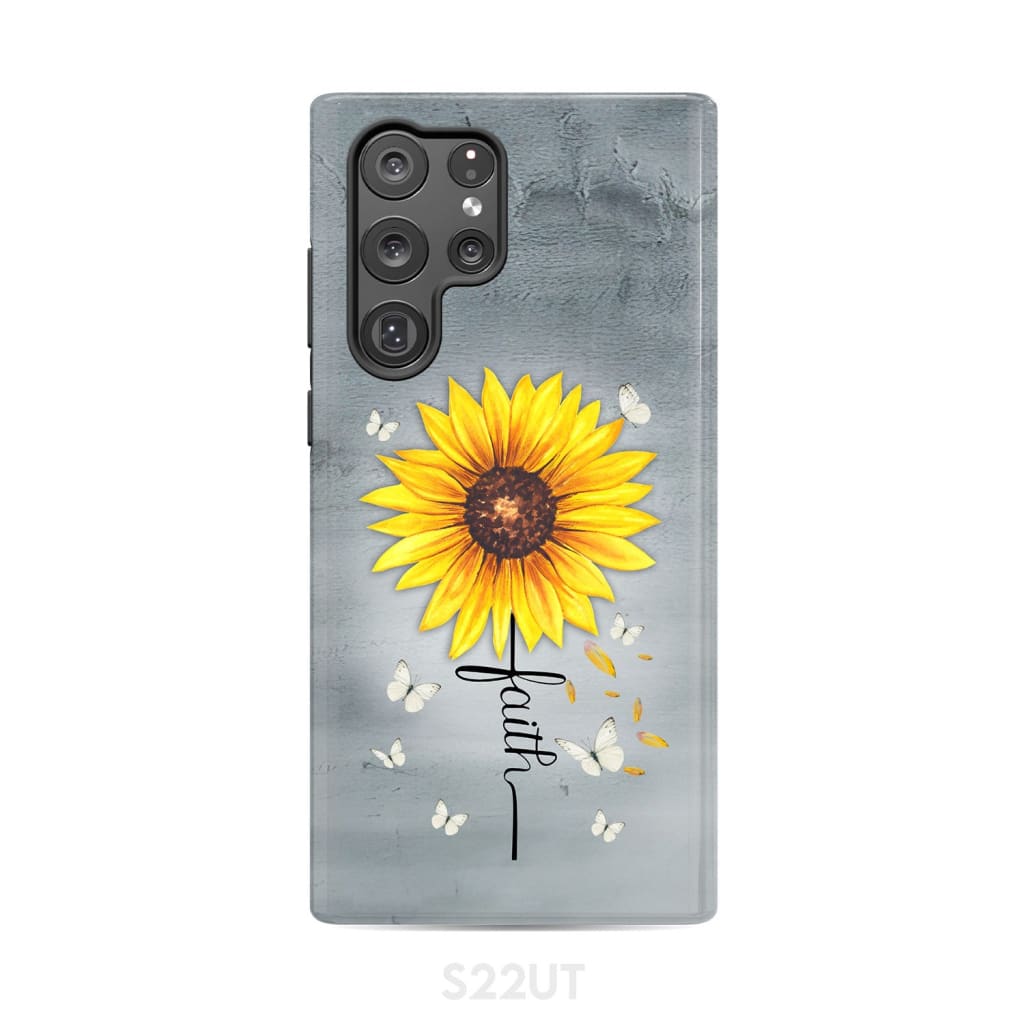 Faith Cross Butterflies Sunflower Christian Phone Case Samsung Galaxy S22 Ultra / Tough