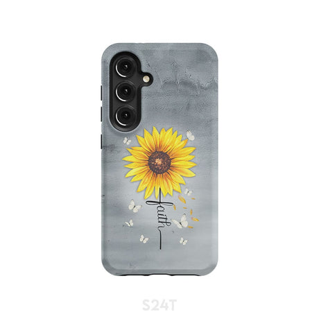 Faith Cross Butterflies Sunflower Christian Phone Case Samsung Galaxy S24 / Tough