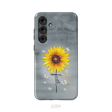 Faith Cross Butterflies Sunflower Christian Phone Case Samsung Galaxy S25 Plus / Tough Case