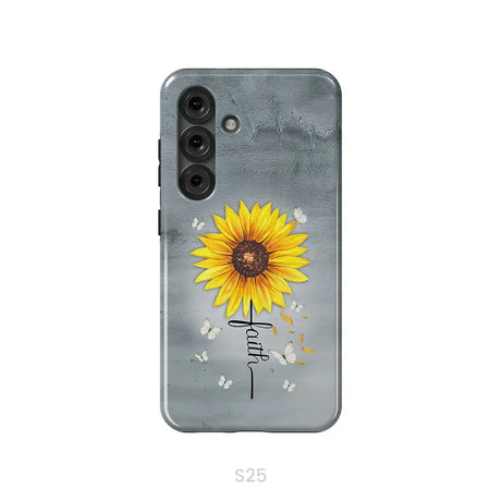 Faith Cross Butterflies Sunflower Christian Phone Case Samsung Galaxy S25 / Tough Case