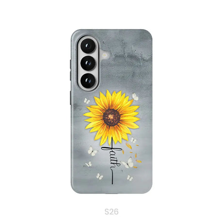 Faith Cross Butterflies Sunflower Christian Phone Case Samsung Galaxy S26 / Tough Case