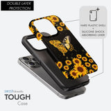 Double Layer Protection, Faith Cross Butterfly Sunflower Christian Phone Case