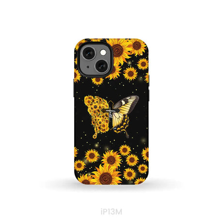 Faith Cross Butterfly Sunflower Christian Phone Case iPhone 13 Mini / Tough Case