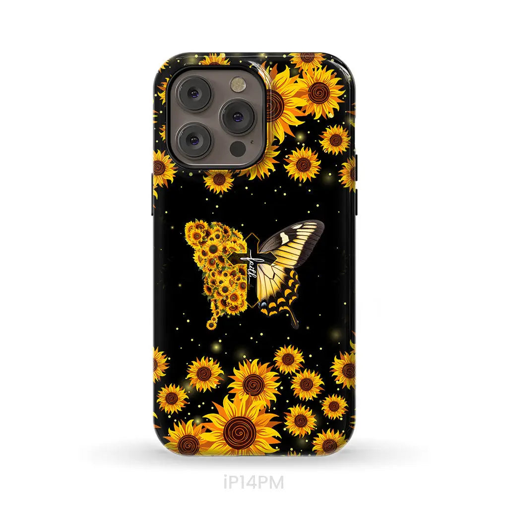 Faith Cross Butterfly Sunflower Christian Phone Case iPhone 14 Pro Max / Tough Case