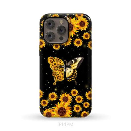Faith Cross Butterfly Sunflower Christian Phone Case iPhone 14 Pro Max / Tough Case