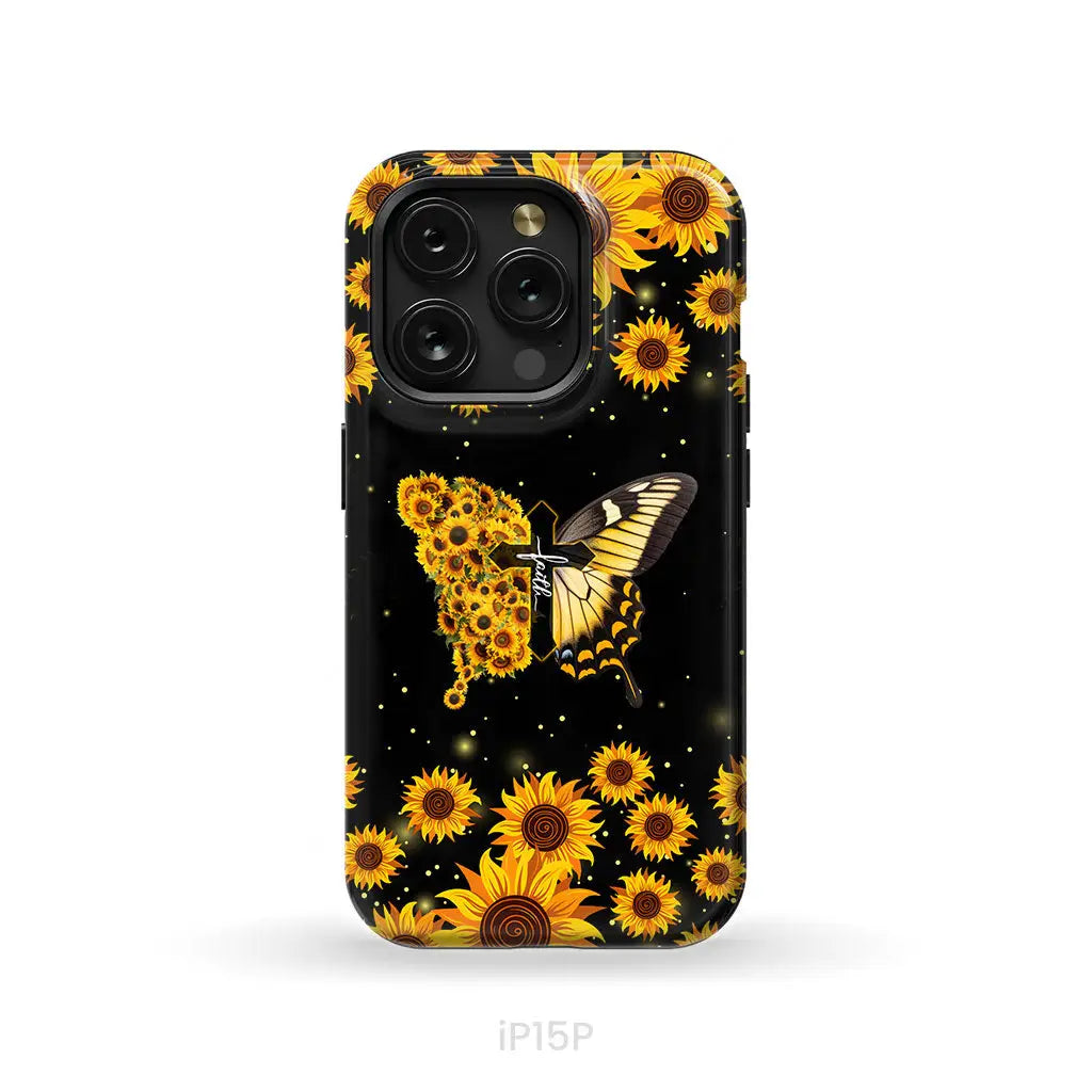 Faith Cross Butterfly Sunflower Christian Phone Case iPhone 15 Pro / Tough Case