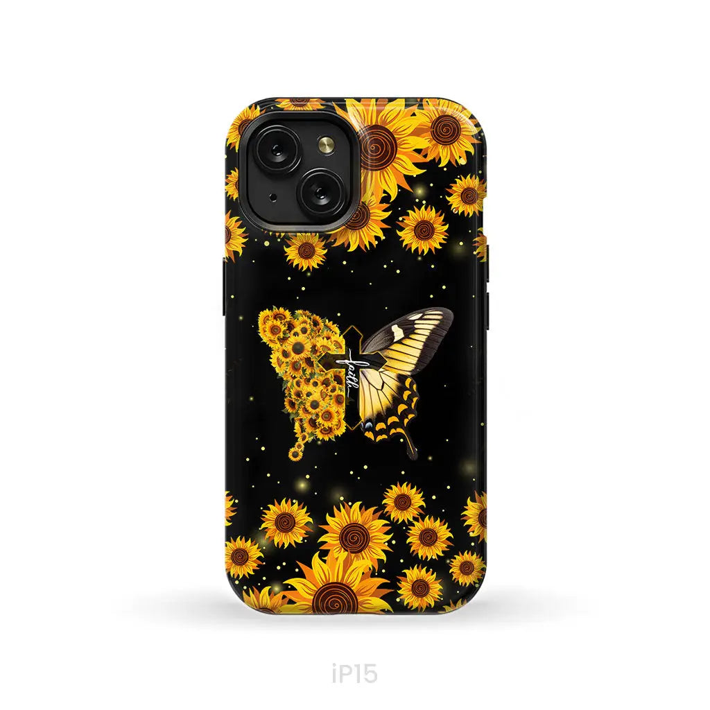 Faith Cross Butterfly Sunflower Christian Phone Case iPhone 15 / Tough Case
