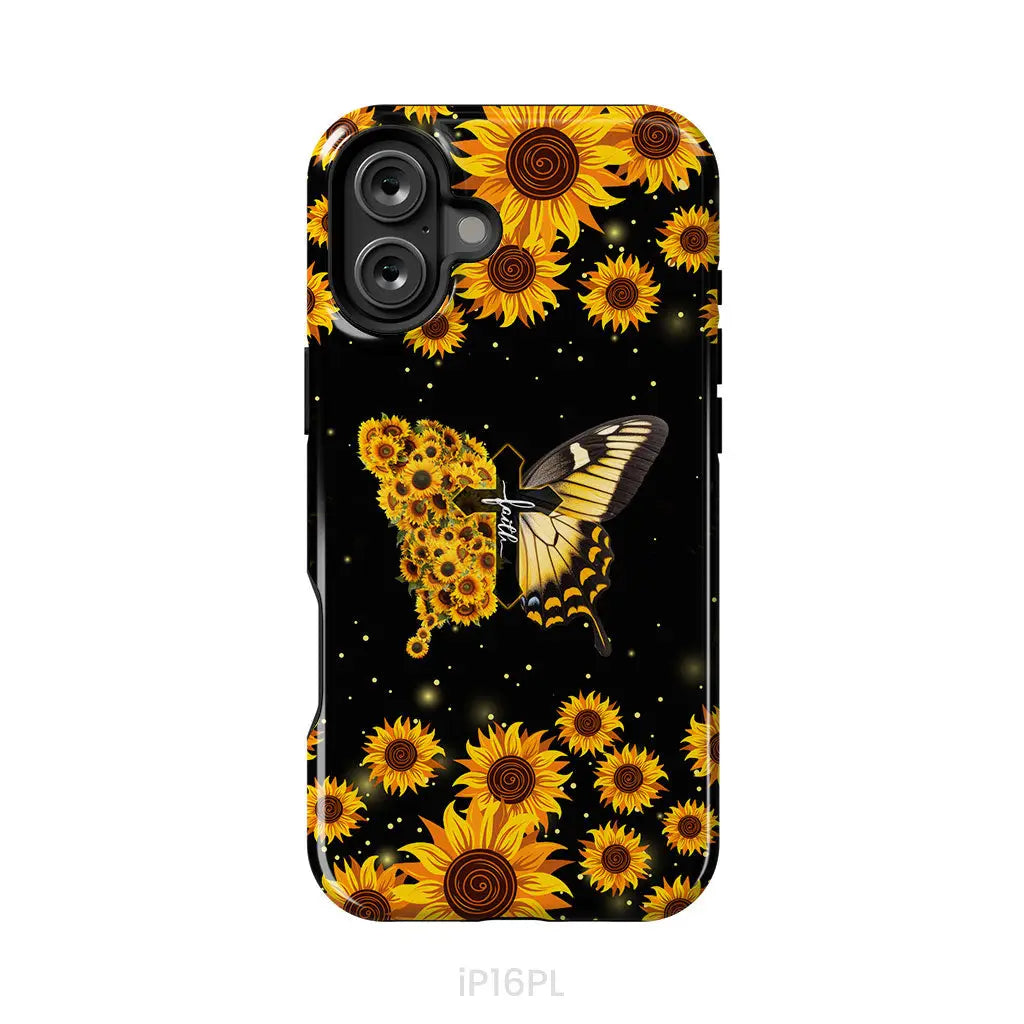 Faith Cross Butterfly Sunflower Christian Phone Case iPhone 16 Plus / Tough Case
