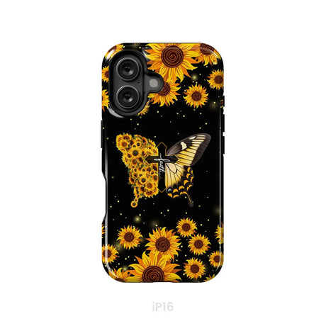 Faith Cross Butterfly Sunflower Christian Phone Case iPhone 16 / Tough Case