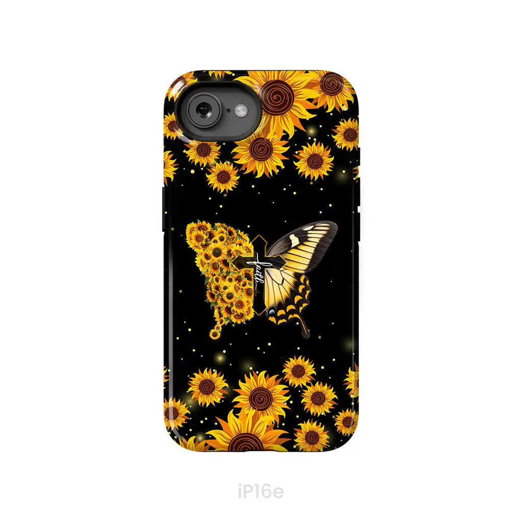 Faith Cross Butterfly Sunflower Christian Phone Case iPhone 16e / Tough Case
