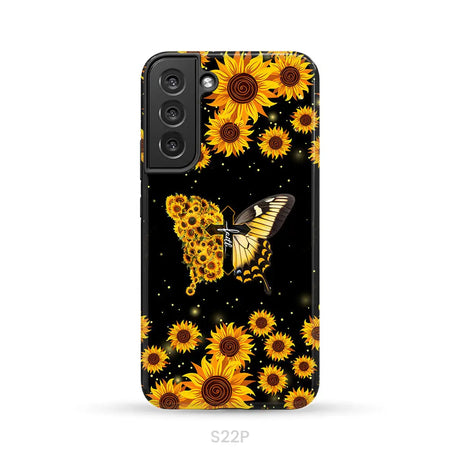 Faith Cross Butterfly Sunflower Christian Phone Case Samsung Galaxy S22 Plus / Tough Case