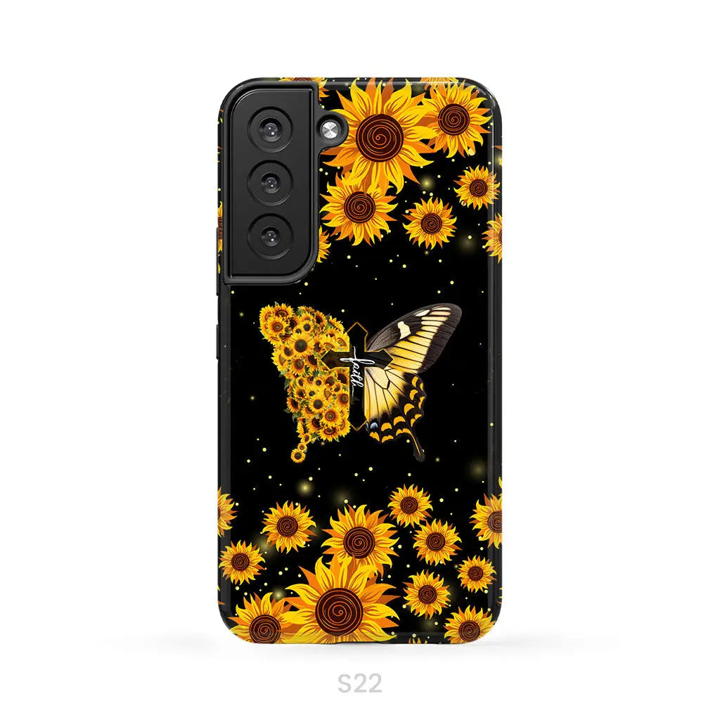 Faith Cross Butterfly Sunflower Christian Phone Case Samsung Galaxy S22 / Tough Case