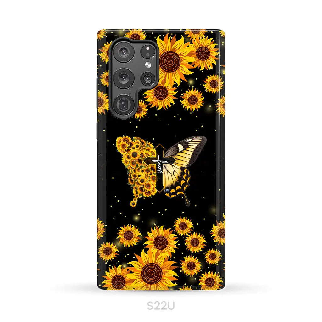 Faith Cross Butterfly Sunflower Christian Phone Case Samsung Galaxy S22 Ultra / Tough Case