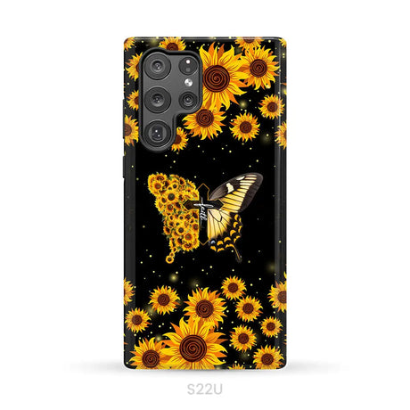 Faith Cross Butterfly Sunflower Christian Phone Case Samsung Galaxy S22 Ultra / Tough Case