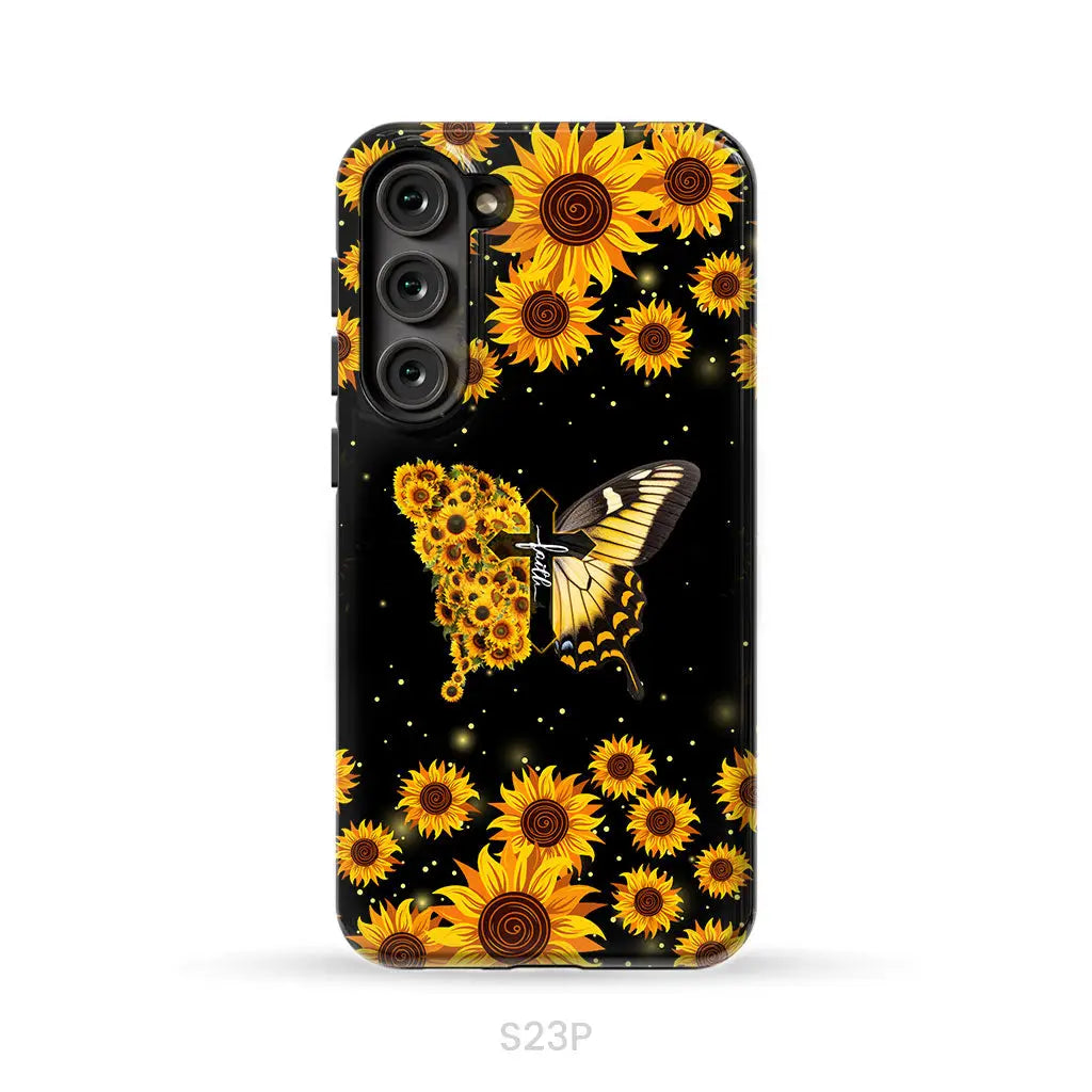 Faith Cross Butterfly Sunflower Christian Phone Case Samsung Galaxy S23 Plus / Tough Case