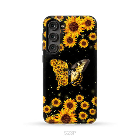 Faith Cross Butterfly Sunflower Christian Phone Case Samsung Galaxy S23 Plus / Tough Case