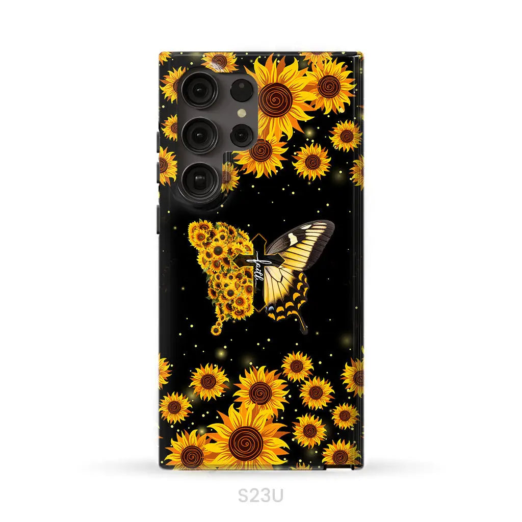 Faith Cross Butterfly Sunflower Christian Phone Case Samsung Galaxy S23 Ultra / Tough Case