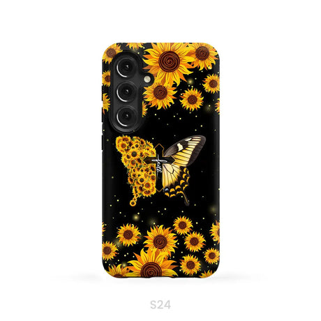 Faith Cross Butterfly Sunflower Christian Phone Case Samsung Galaxy S24 / Tough Case